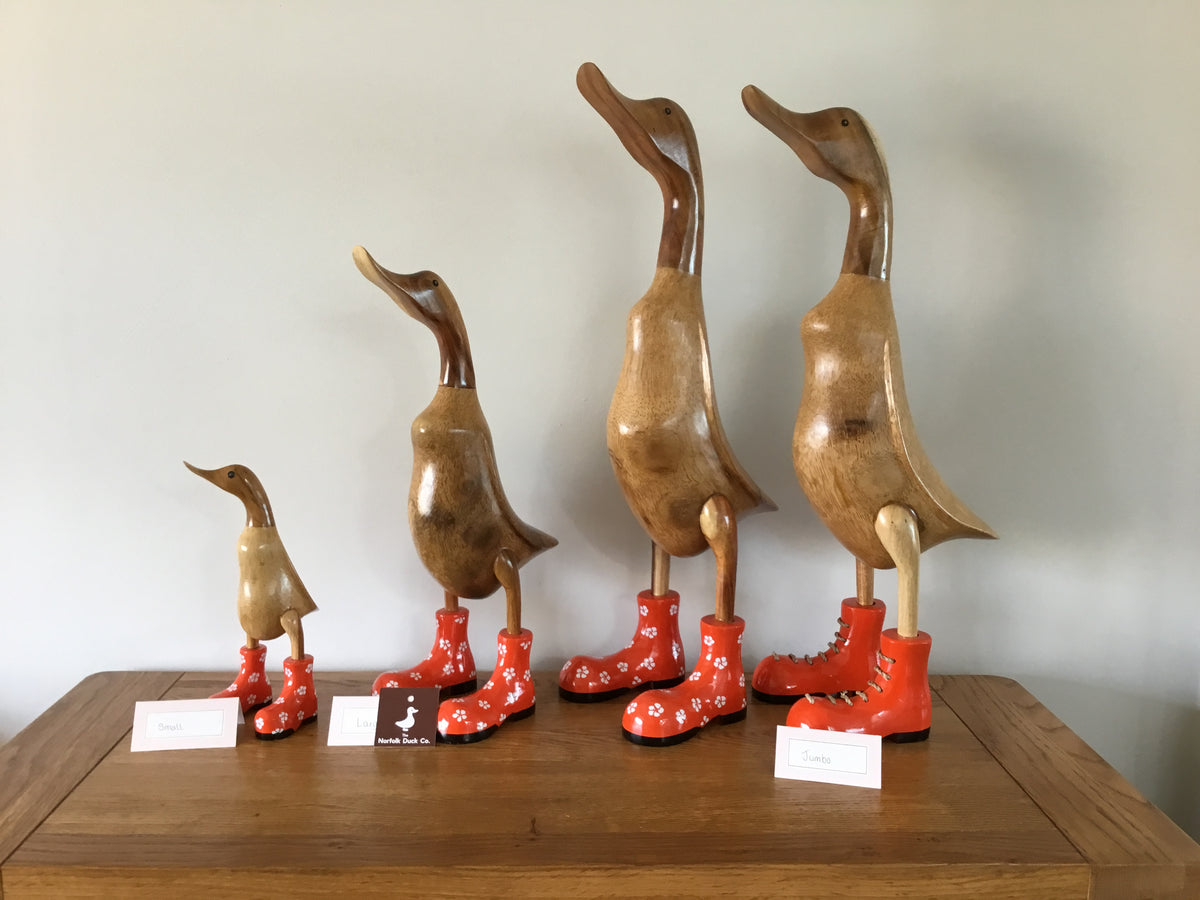 Wooden ducks with hot sale red boots