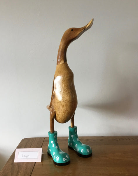 Large duck in Flowery painted boots
