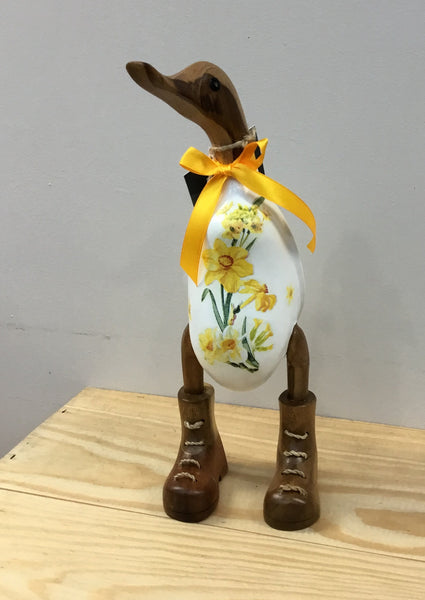 Daffodils Duck Decoupaged Wooden Duck in boots
