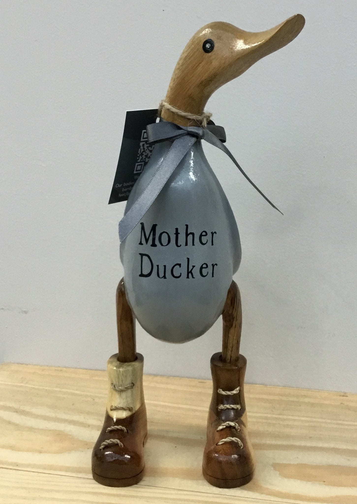 Cheeky Duckers Mother Ducker 26cm hand painted Grey Wooden Duck